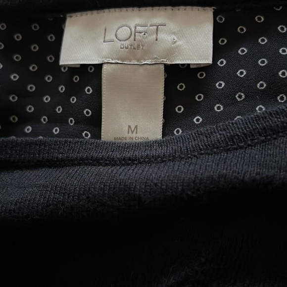 LOFT mixed media top sweater blouse black white long sleeves Sz M - Picture 5 of 8